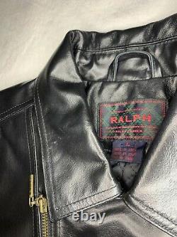 Polo Ralph Lauren Black Label Biker Racer Leather Jacket Black Purple Label EUC
