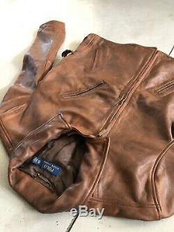 Polo Ralph Lauren Brown Leather Jacket RRL VTG Distressed Burnished XL Moto Coat