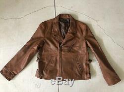 Polo Ralph Lauren Brown Leather Jacket RRL VTG Distressed Burnished XL Moto Coat