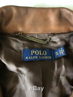 Polo Ralph Lauren Brown Leather Jacket RRL VTG Distressed Burnished XL Moto Coat