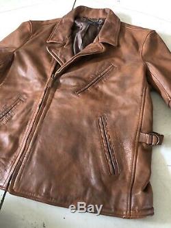 Polo Ralph Lauren Brown Leather Jacket RRL VTG Distressed Burnished XL Moto Coat