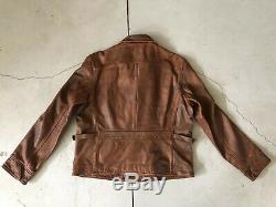 Polo Ralph Lauren Brown Leather Jacket RRL VTG Distressed Burnished XL Moto Coat