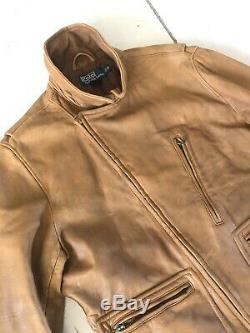 Polo Ralph Lauren Brown Leather Jacket RRL VTG Newsboy Rugged Medium Biker Moto