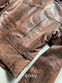 Polo Ralph Lauren Distressed Leather Moto Jacket Size S Brown Patina Japan