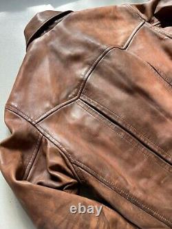 Polo Ralph Lauren Distressed Leather Moto Jacket Size S Brown Patina Japan