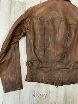 Polo Ralph Lauren Distressed Leather Moto Jacket Size S Brown Patina Japan