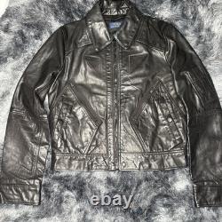 Polo Ralph Lauren Jacket Leather Black Bomber Moto Racer Biker RARE M