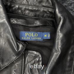Polo Ralph Lauren Jacket Leather Black Bomber Moto Racer Biker RARE M