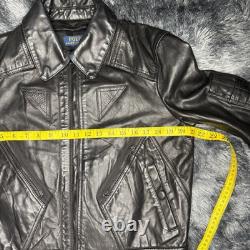 Polo Ralph Lauren Jacket Leather Black Bomber Moto Racer Biker RARE M