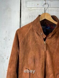 Polo Ralph Lauren L Tan Whiskey Suede Leather RRL Lined Western Trucker Jacket
