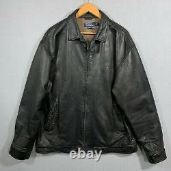 Polo Ralph Lauren Leather Jacket Mens Extra Large XL Brown Long Sleeve Full Zip
