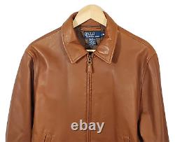 Polo Ralph Lauren Leather Motorcycle Jacket, Tan, Mens Medium, 100% Cotton Lined