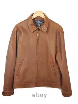 Polo Ralph Lauren Leather Motorcycle Jacket, Tan, Mens Medium, 100% Cotton Lined