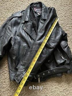 Power Hide Black Full Zip Heavyweight Leather Motorcycle Jacket metal Sz 48 2XL