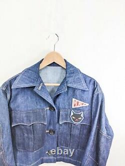 Prada Miu Miu Cat Patch Denim Jacket Indigo Blue Cropped Sz 36 It
