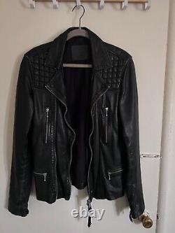 Pre-Owned All Saints Conroy Leather Jacket Men XS Extra Small Distressed Black