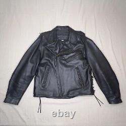Protech Leather Jacket Womens Black Large Womens vintage fringe Cowhide Biker