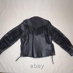 Protech Leather Jacket Womens Black Large Womens vintage fringe Cowhide Biker