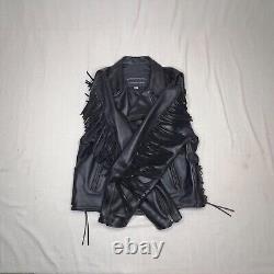Protech Leather Jacket Womens Black Large Womens vintage fringe Cowhide Biker