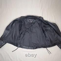 Protech Leather Jacket Womens Black Large Womens vintage fringe Cowhide Biker
