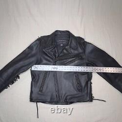 Protech Leather Jacket Womens Black Large Womens vintage fringe Cowhide Biker
