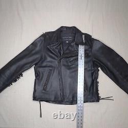 Protech Leather Jacket Womens Black Large Womens vintage fringe Cowhide Biker