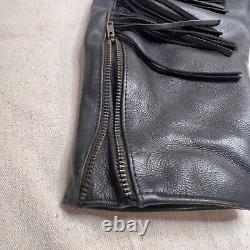 Protech Leather Jacket Womens Black Large Womens vintage fringe Cowhide Biker