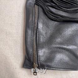 Protech Leather Jacket Womens Black Large Womens vintage fringe Cowhide Biker