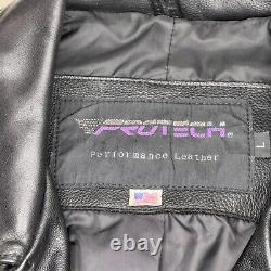 Protech Leather Jacket Womens Black Large Womens vintage fringe Cowhide Biker