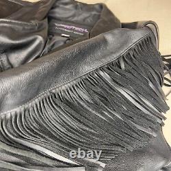Protech Leather Jacket Womens Black Large Womens vintage fringe Cowhide Biker