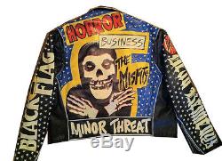 Punk Jacket Men's Large 46 Leather Studded Misfits Minor Threat Black Flag