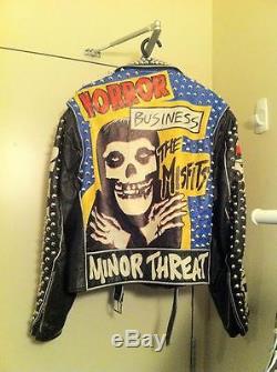 Punk Jacket Men's Large 46 Leather Studded Misfits Minor Threat Black Flag
