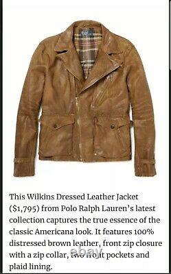 RALPH LAUREN POLO WILKINS DISTRESSED LEATHER Mens Moto Jacket Msrp $1795.00