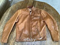 RARE COLOR! Cognac Mens 44 SCHOTT 141 641 Cafe Racer Leather Jacket Half Belt NR