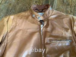 RARE COLOR! Cognac Mens 44 SCHOTT 141 641 Cafe Racer Leather Jacket Half Belt NR