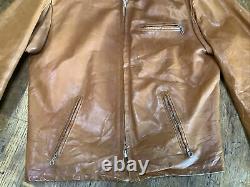 RARE COLOR! Cognac Mens 44 SCHOTT 141 641 Cafe Racer Leather Jacket Half Belt NR