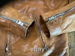 RARE COLOR! Cognac Mens 44 SCHOTT 141 641 Cafe Racer Leather Jacket Half Belt NR