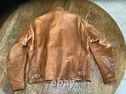 RARE COLOR! Cognac Mens 44 SCHOTT 141 641 Cafe Racer Leather Jacket Half Belt NR