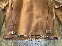 RARE COLOR! Cognac Mens 44 SCHOTT 141 641 Cafe Racer Leather Jacket Half Belt NR