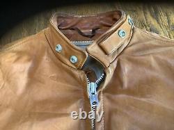 RARE COLOR! Cognac Mens 44 SCHOTT 141 641 Cafe Racer Leather Jacket Half Belt NR