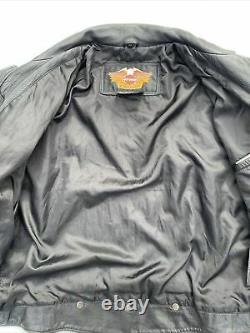 RARE Harley Davidson Mens Black Leather Jacket XL Red Flames