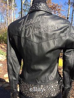 RARE Harley Davidson ROXY Bling Studded Leather Jacket Women's XS Black