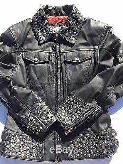 RARE Harley Davidson ROXY Bling Studded Leather Jacket Women's XS Black