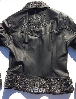 RARE Harley Davidson ROXY Bling Studded Leather Jacket Women's XS Black