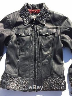 RARE Harley Davidson ROXY Bling Studded Leather Jacket Women's XS Black