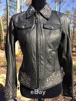 RARE Harley Davidson ROXY Bling Studded Leather Jacket Women's XS Black