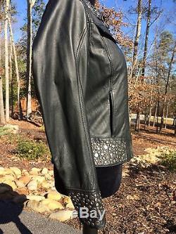 RARE Harley Davidson ROXY Bling Studded Leather Jacket Women's XS Black