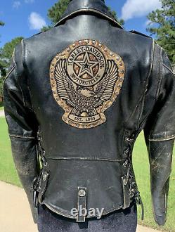 RARE Harley Davidson Womens CYCLE CHAMP Leather Jacket Small Distressed