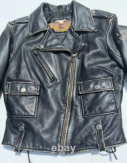 RARE Harley Davidson Womens CYCLE CHAMP Leather Jacket Small Distressed