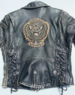 RARE Harley Davidson Womens CYCLE CHAMP Leather Jacket Small Distressed